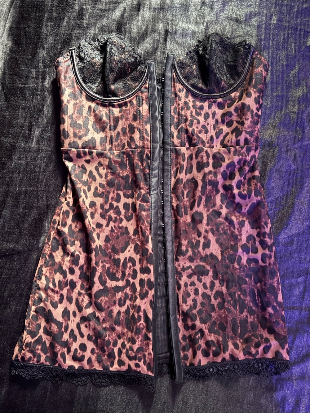Dolls Kill Black Lace Leopard-Print Slip Dress